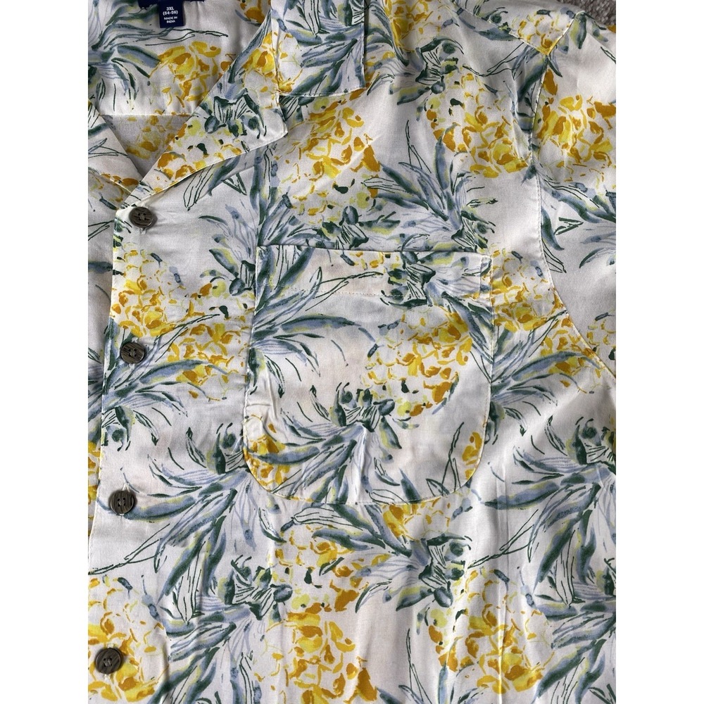 George All Over Pineapple Print Shirt Mens 3XL Pocket Rayon Beach Preppy Money - Picture 4 of 9